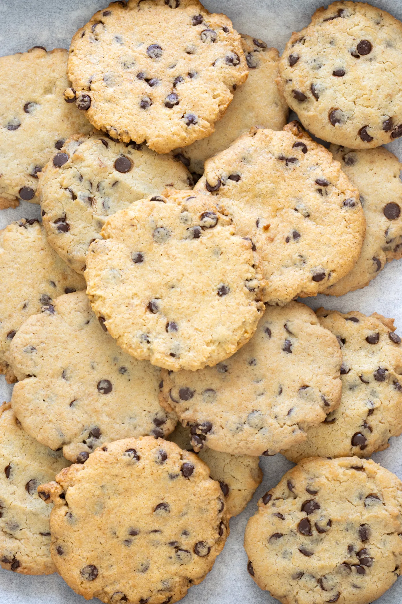 Baked brown butter chocolate chip cookies with golden edges